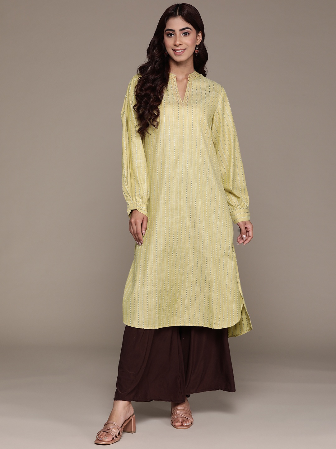 

aarke Ritu Kumar Women Striped Dobby Kurta, Yellow