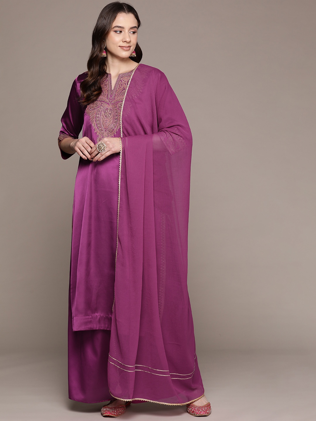 

aarke Ritu Kumar Ethnic Motifs Embroidered Regular Kurta with Palazzos & Dupatta, Purple