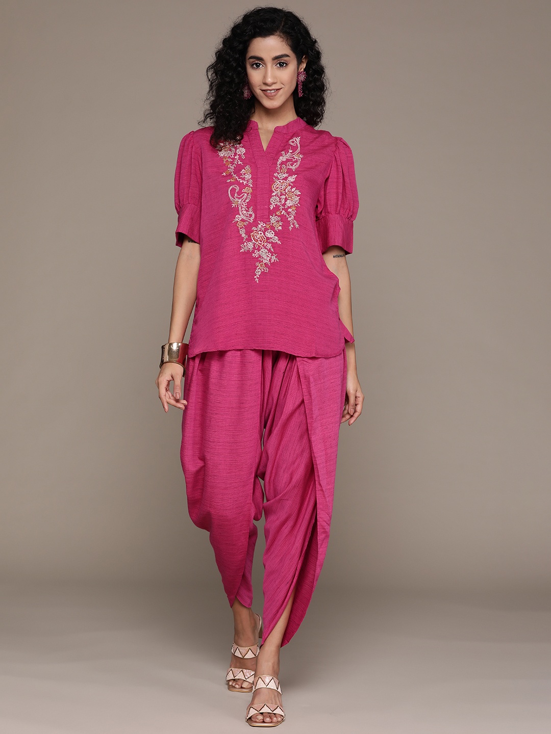 

aarke Ritu Kumar Embroidered Top With Dhoti Pants, Pink