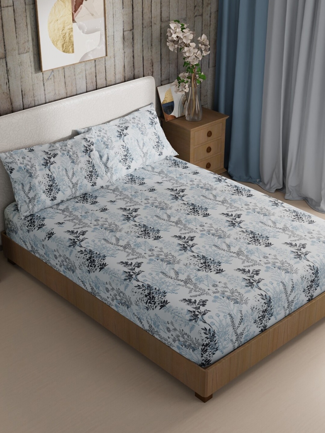

BIANCA Mikasa White & Black Floral Microfiber 200 TC King Bedsheet With 2 Pillow Covers