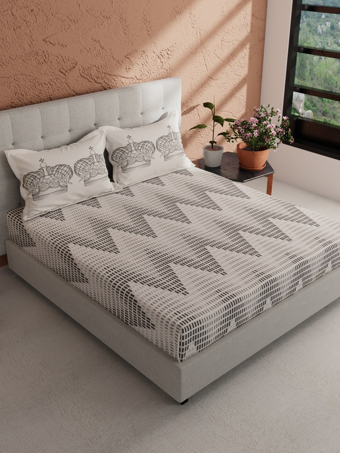

BIANCA Giodeno Charcoal & Grey Geometric 144 TC King Bedsheet with 2 Pillow Covers