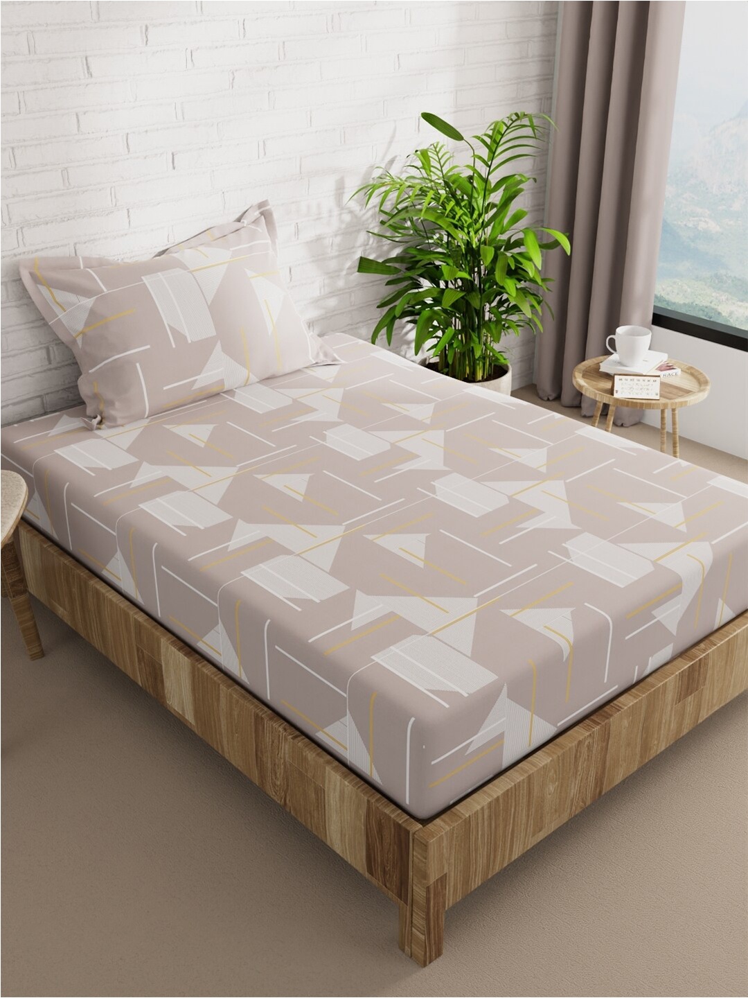 

BIANCA Snuz Mauve Geometric Microfiber152 TC Single Bedsheet with 1 Pillow Cover