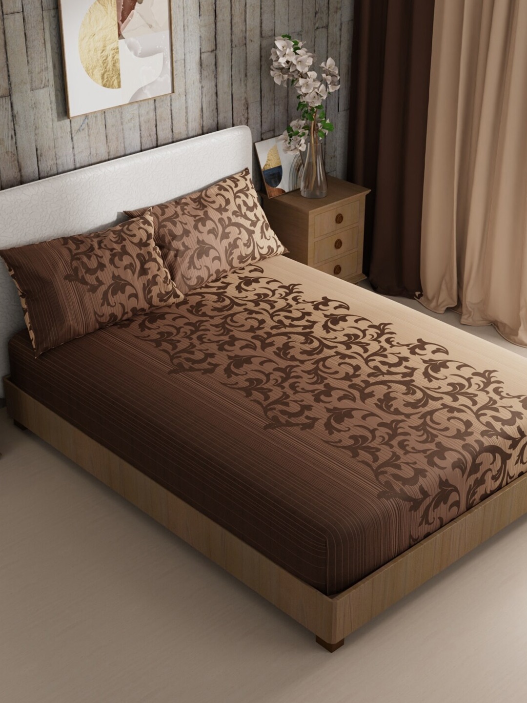 

BIANCA MIKASA Grey Floral Microfiber 200 TC King Bedsheet with 2 Pillow Covers