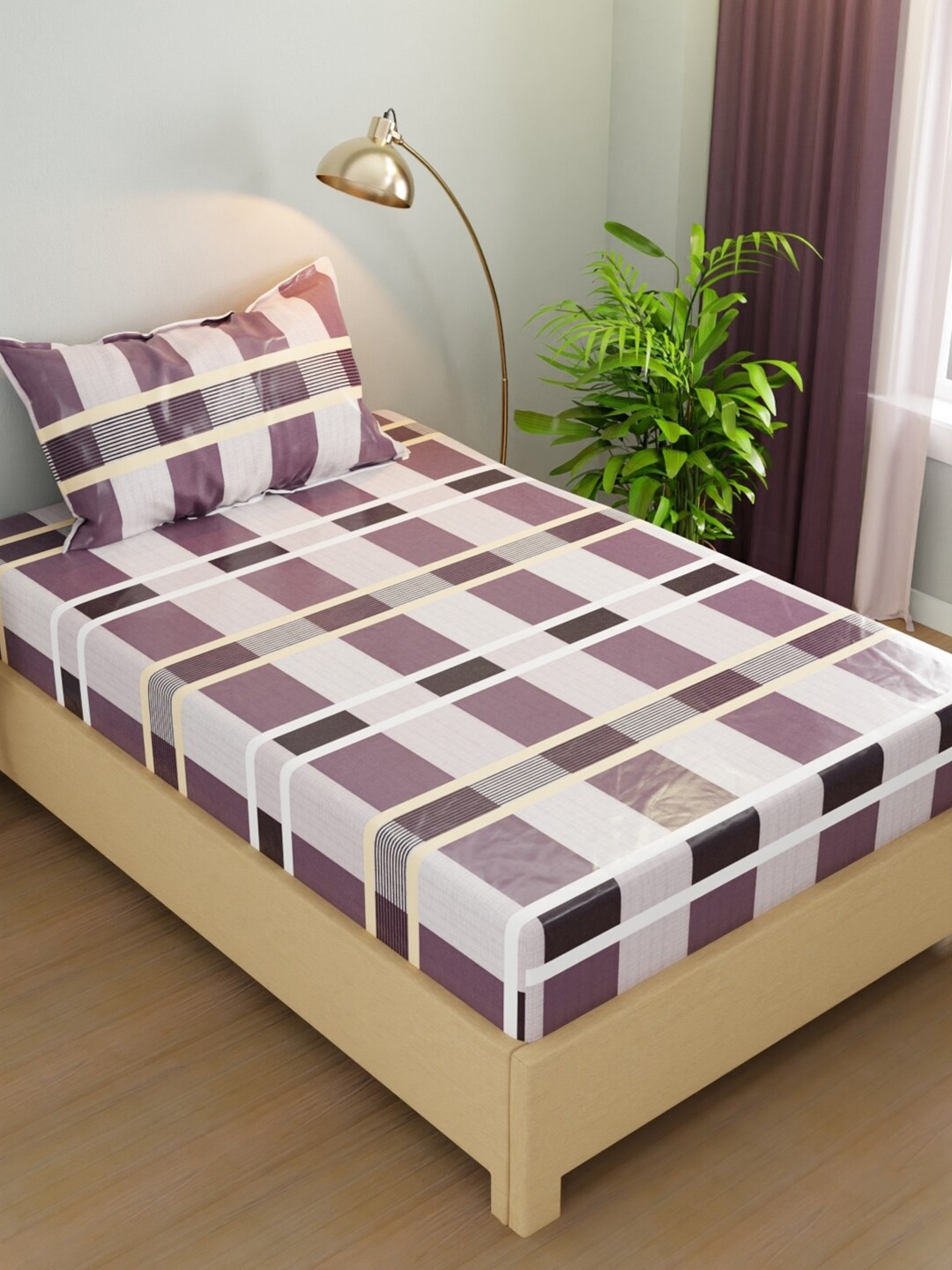 

BIANCA Rivera Purple Geometric Microfiber 200 TC Single Bedsheet with 1 Pillow Cover