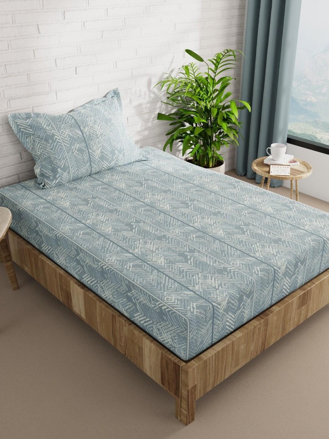 

BIANCA KOPA Blue & White Microfiber 152 TC Single Bedsheet With 1 Pillow Cover