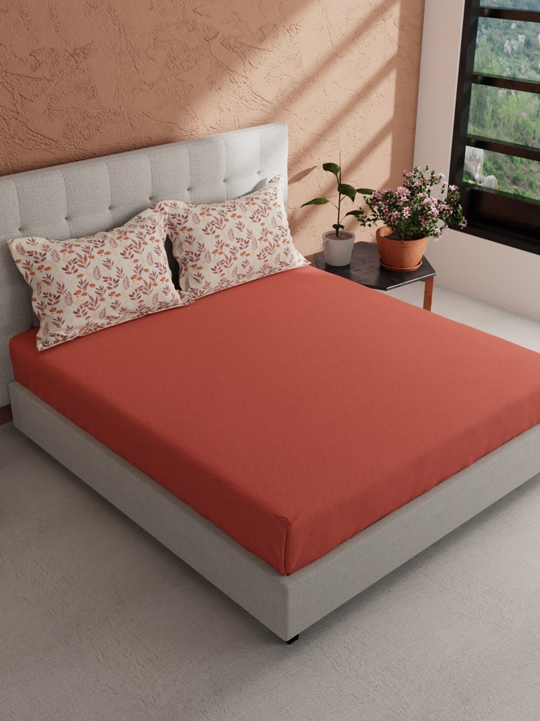 

BIANCA GIODENO Orange Solid Printed Cotton 144 TC Queen Bedsheet with 2 Pillow Covers