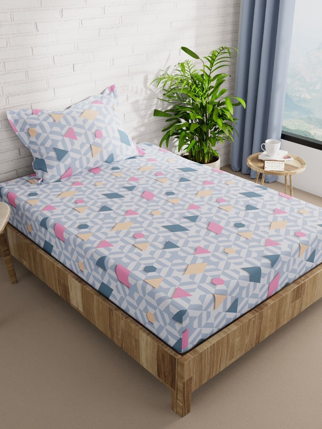

BIANCA Snuz Grey & Multicoloured Geometric 152 TC Single Bedsheet with 1 Pillow Cover