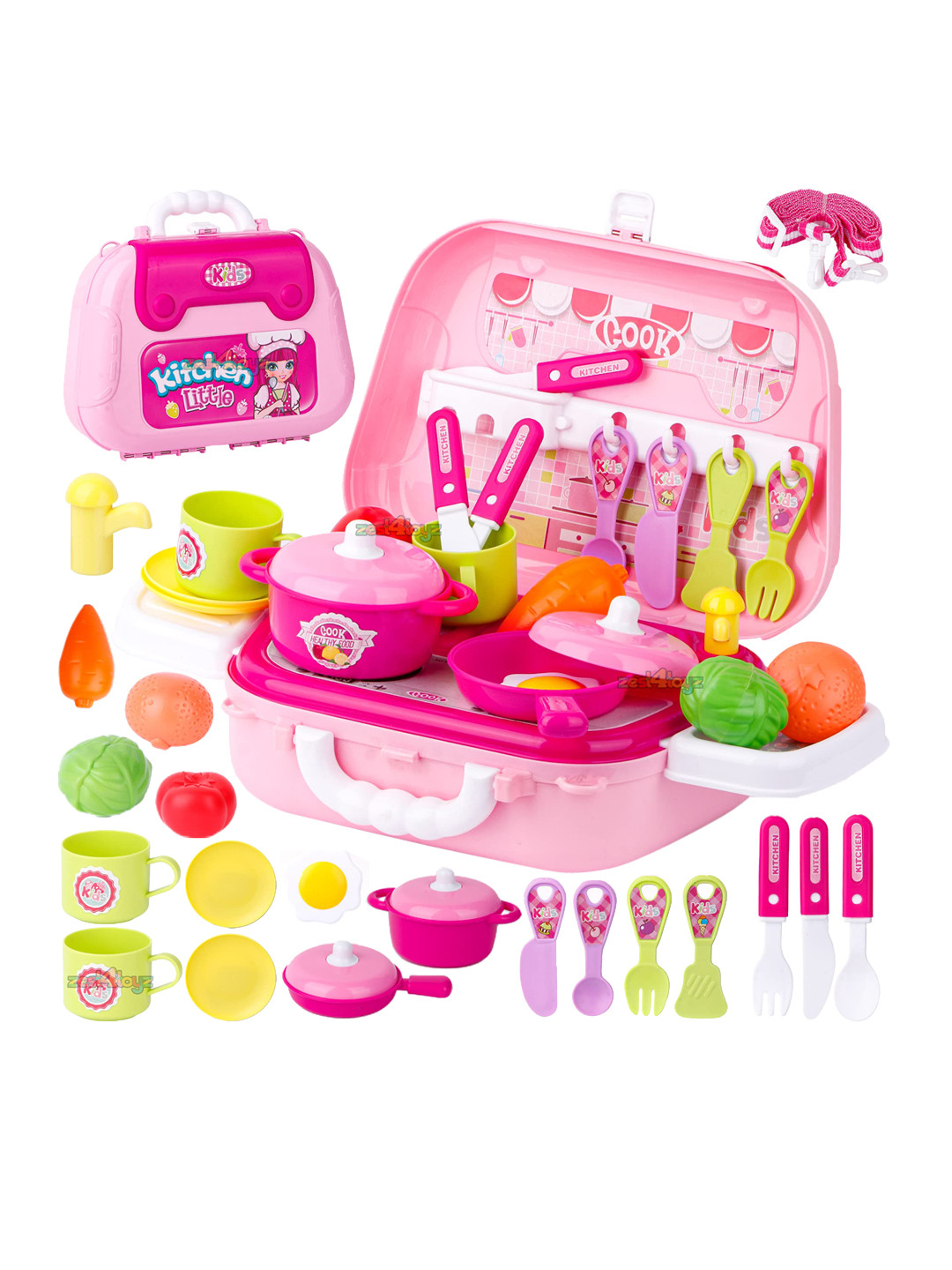 

zest 4 toyz Kids 27-Pcs Pretend Play Toys Portable Suitcase Cooking Set, Pink