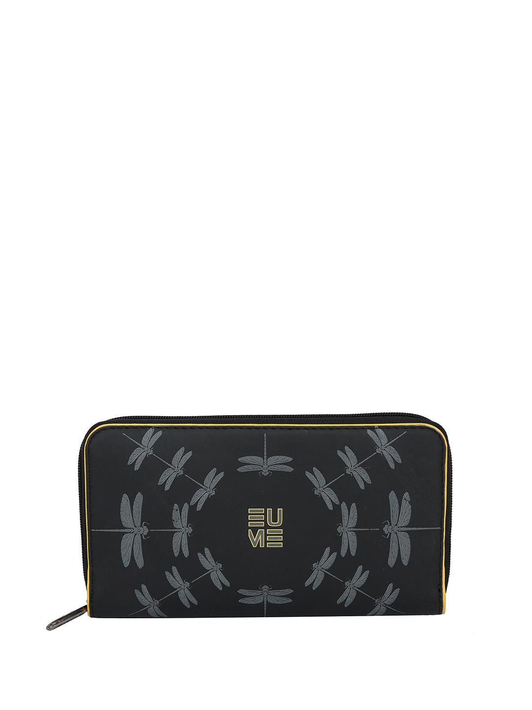 

EUME Women Brand Logo Printed Vegan Leather Zip Around Wallet, Black