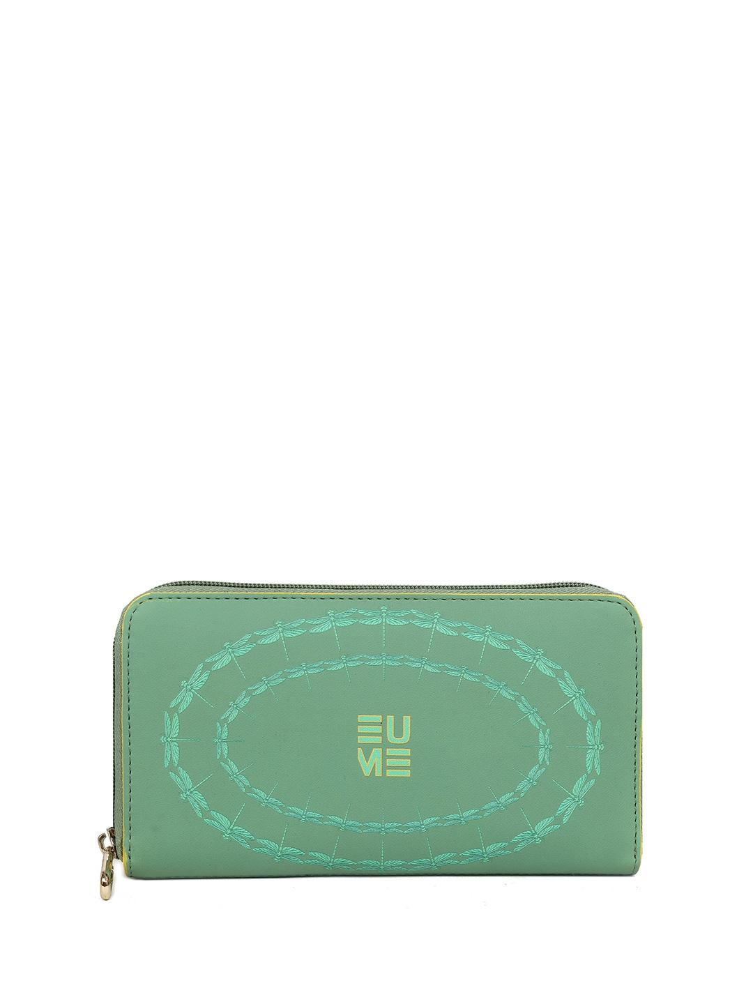 

EUME Women Bandwind Brand Logo Printed Vegan Leather Zip Around Wallet, Green