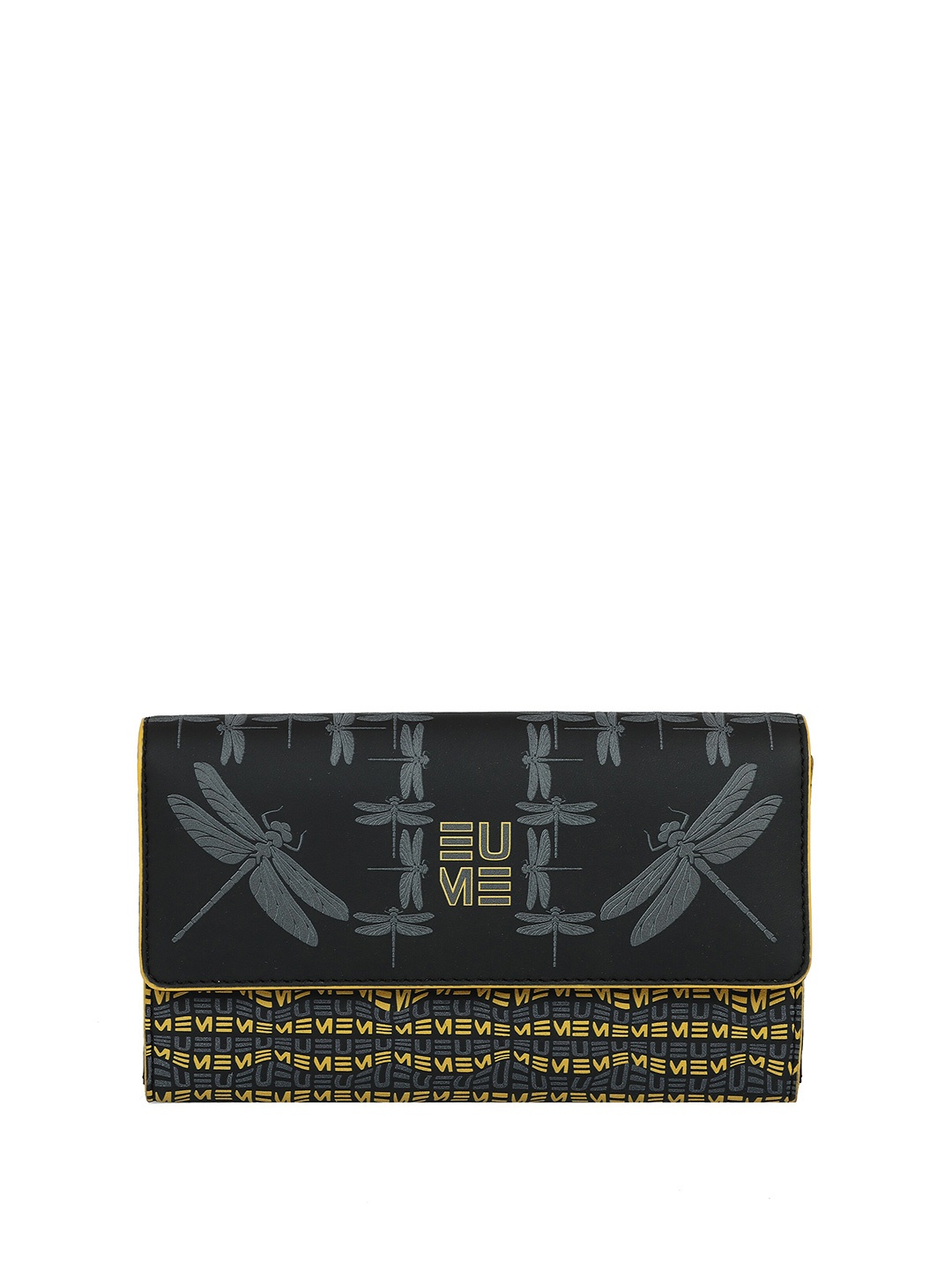 

EUME Women Fire Fly Printed Vegan Leather Two Fold Wallet, Black