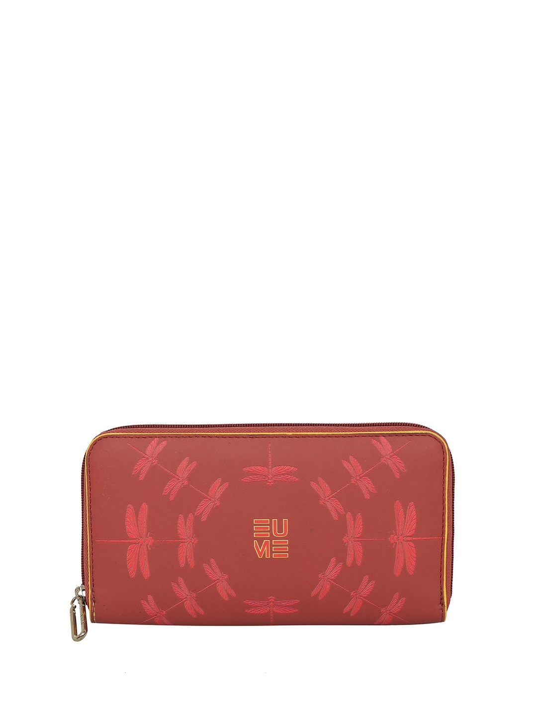 

EUME Women Shaffron Wing Printed Vegan Leather Zip Around Wallet, Red