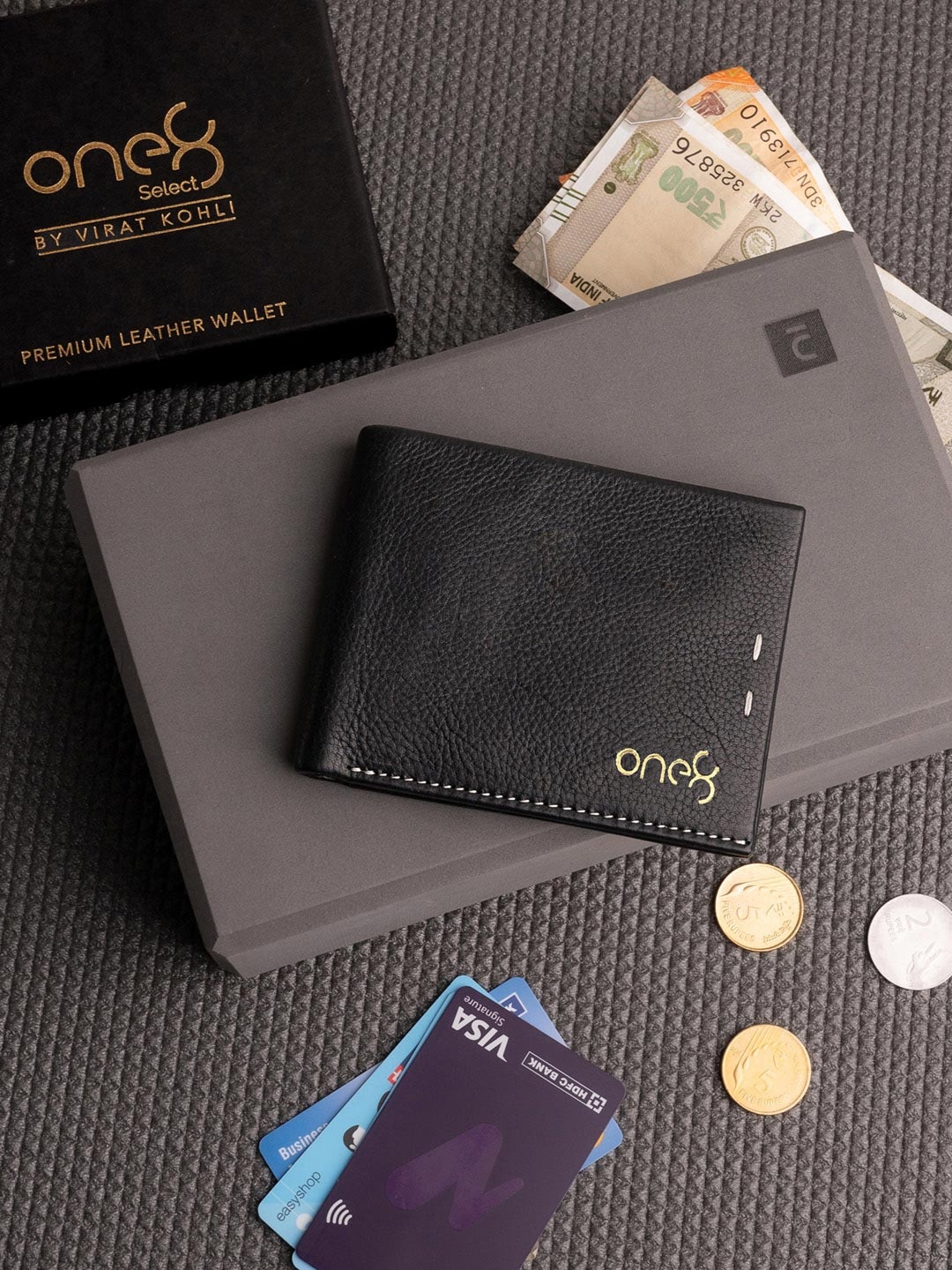 

One8 Leather Two Fold Wallet with Rfid, Black