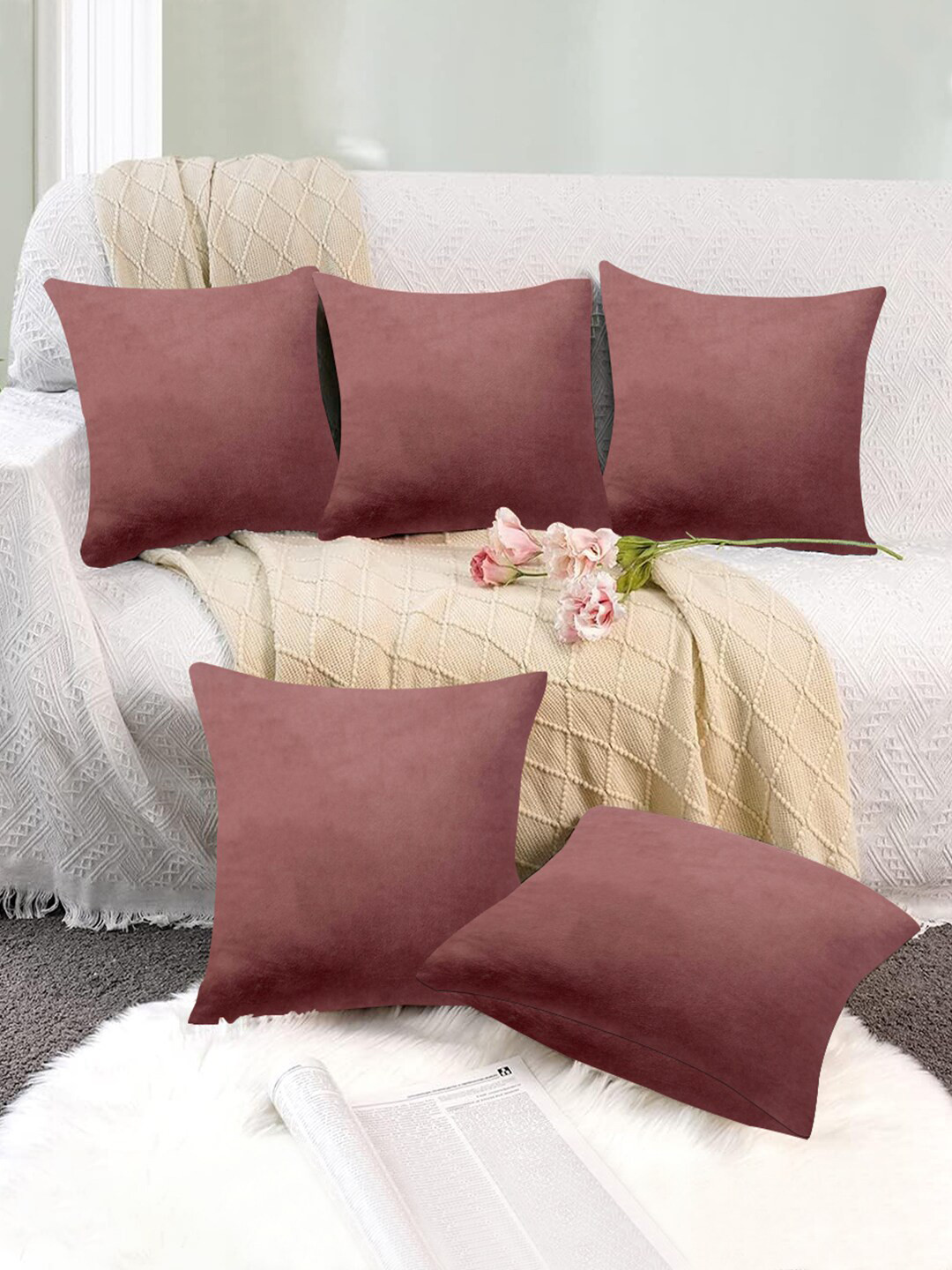 

Cloth Fusion Dusty Pink 5 Pieces Velvet Square Cushion Covers