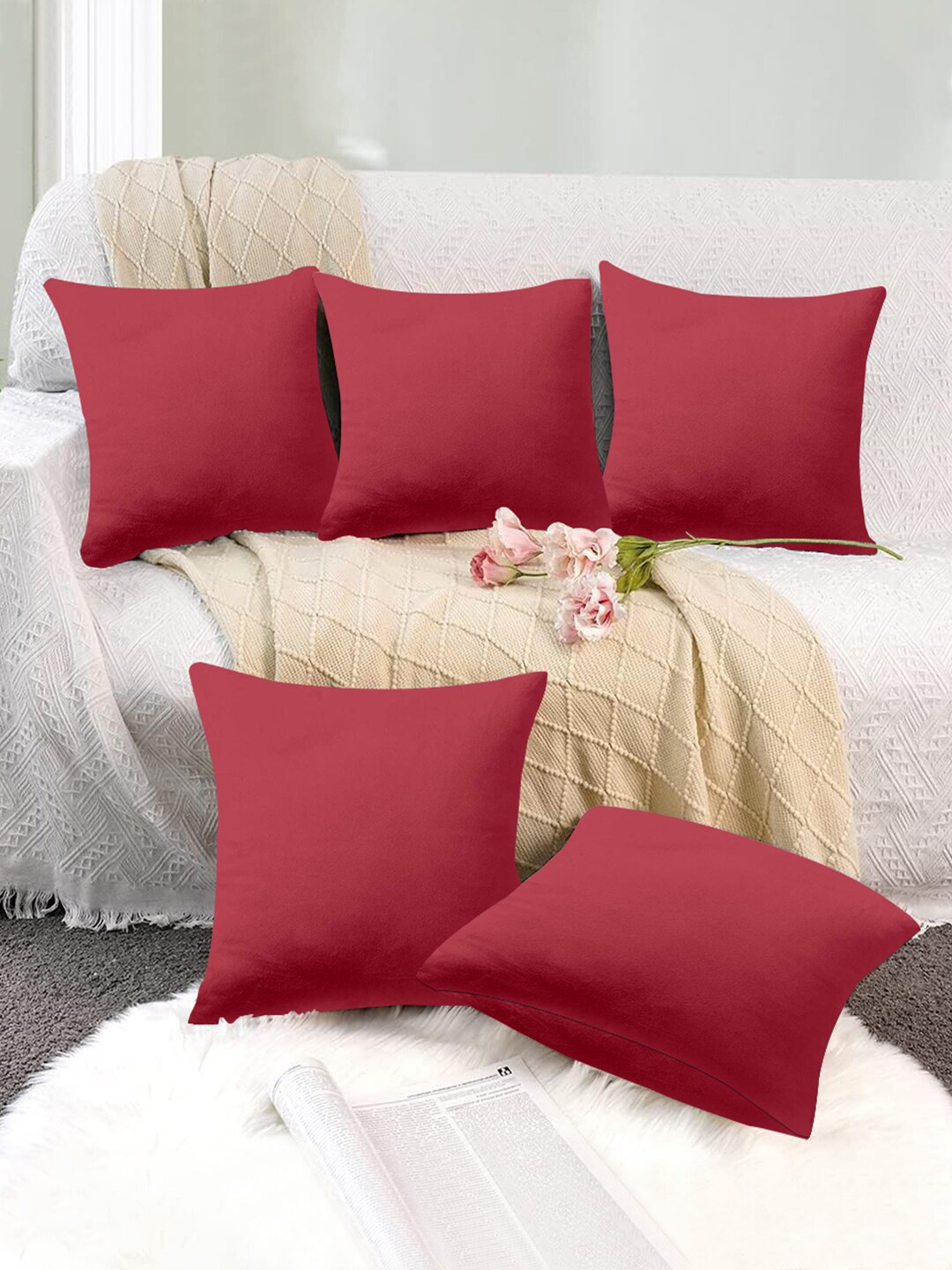 

Cloth Fusion 5 Pieces Velvet Square Cushion Covers, Magenta