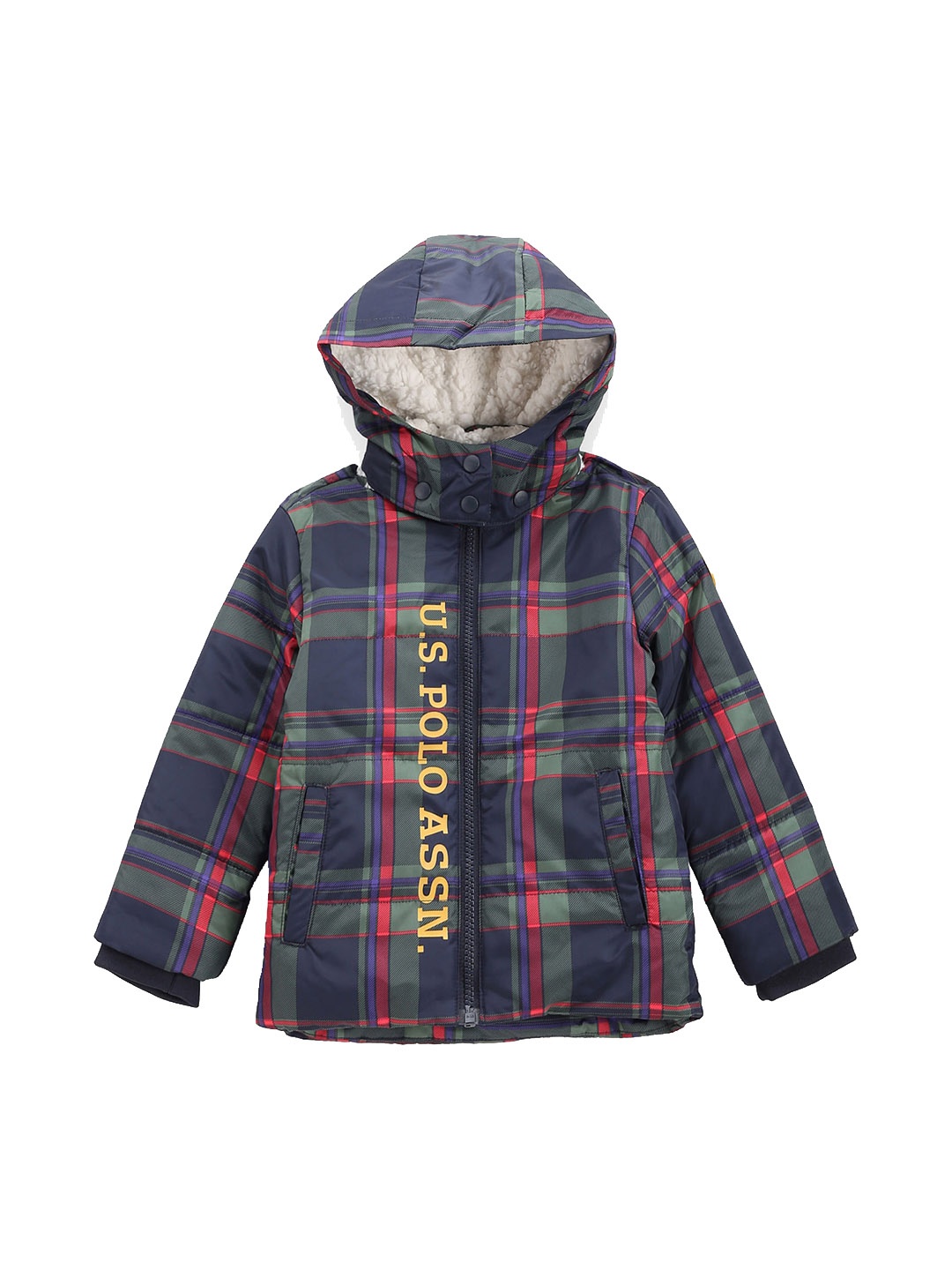 

U.S. Polo Assn. Kids Boys Checked Hooded Puffer Jacket, Blue