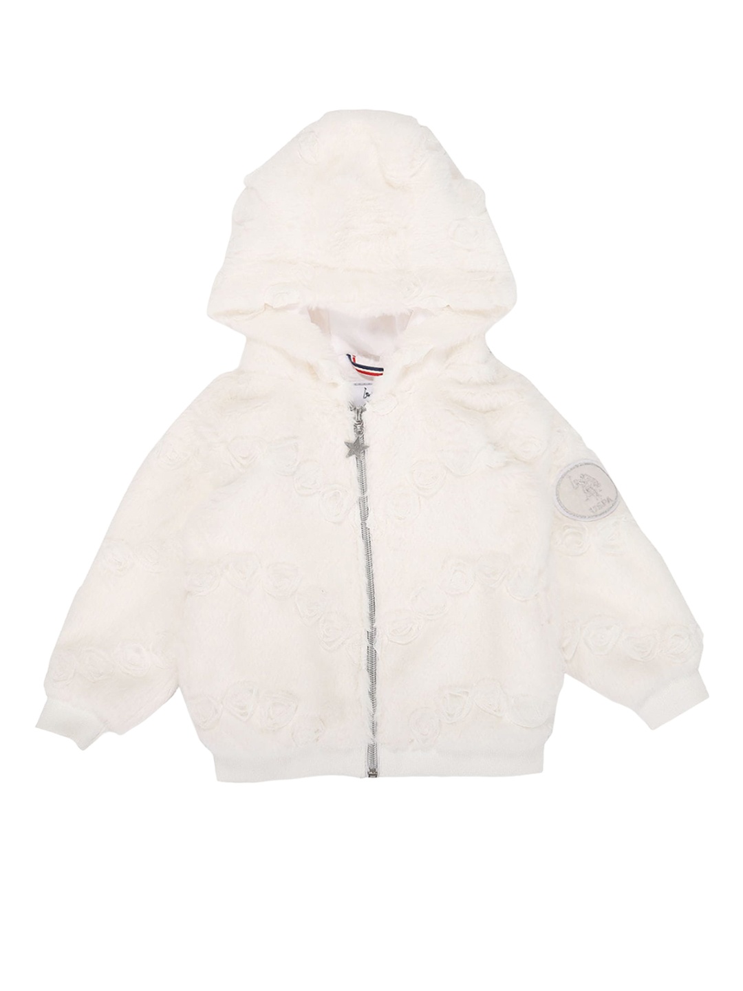 

U.S. Polo Assn. Kids Girls Self Design Hooded Bomber Jacket With Faux Fur Trim, White