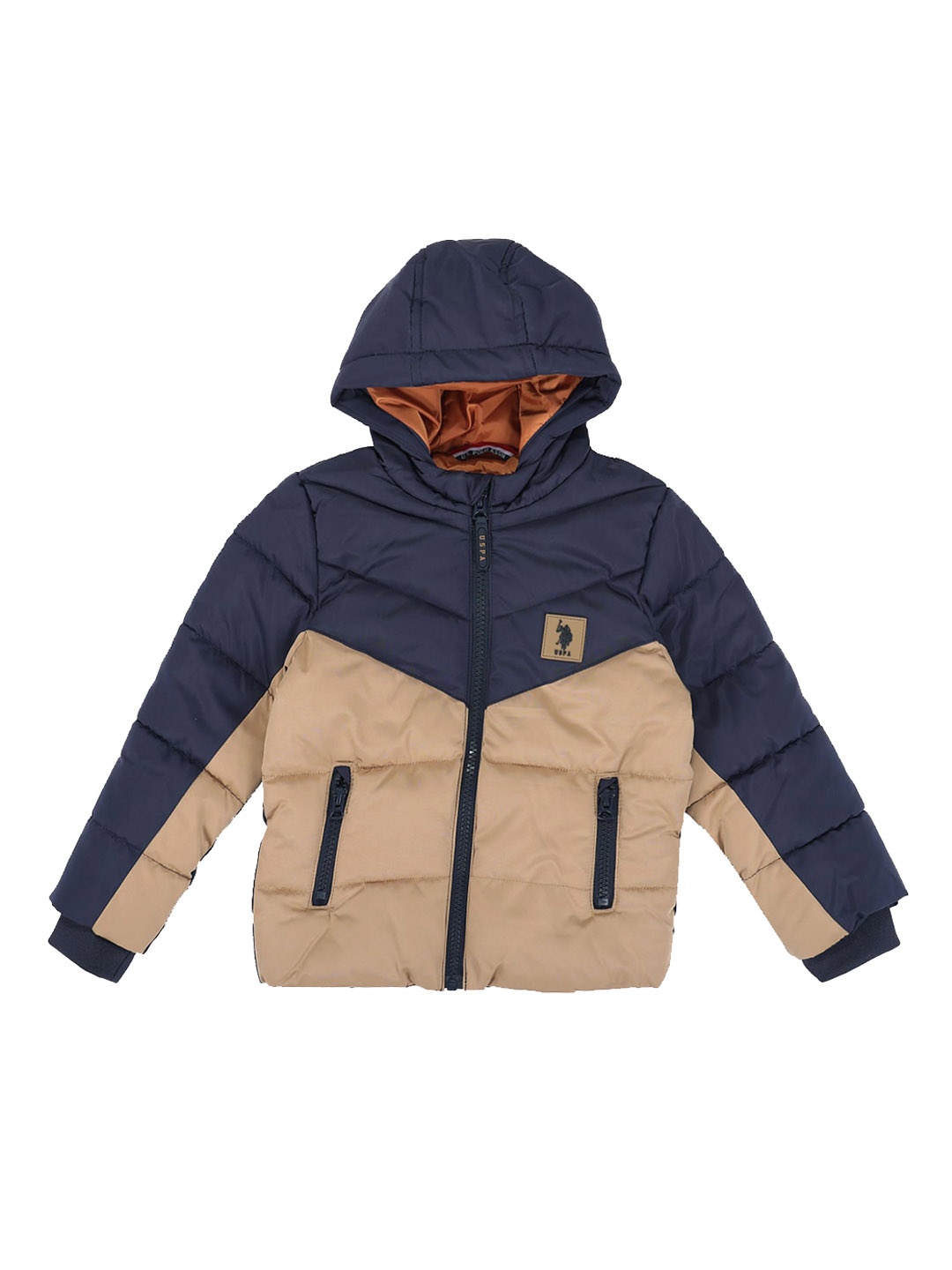 

U.S. Polo Assn. Kids Boys Colourblocked Hooded Padded Jacket, Blue