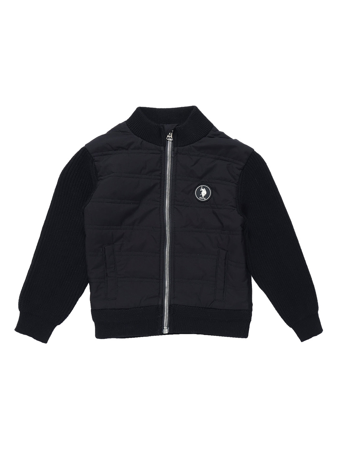 

U.S. Polo Assn. Kids Boys High Neck Knitted Pure Cotton Bomber Jacket, Blue