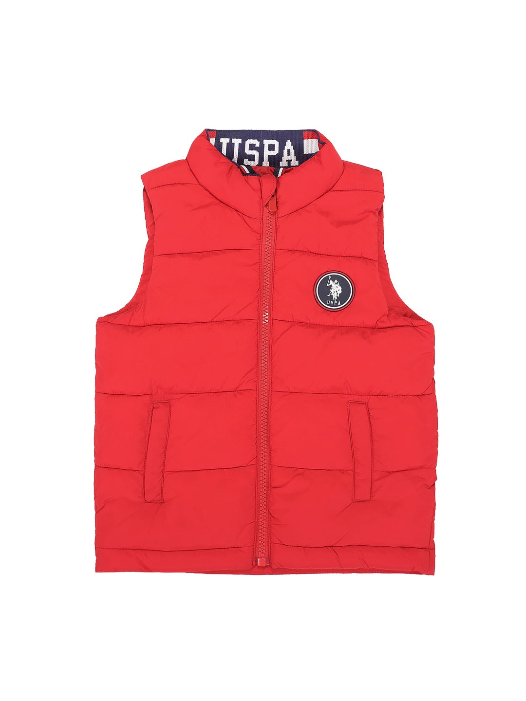 

U.S. Polo Assn. Kids Boys Mock Collar Sleeveless Quilted Jacket, Red