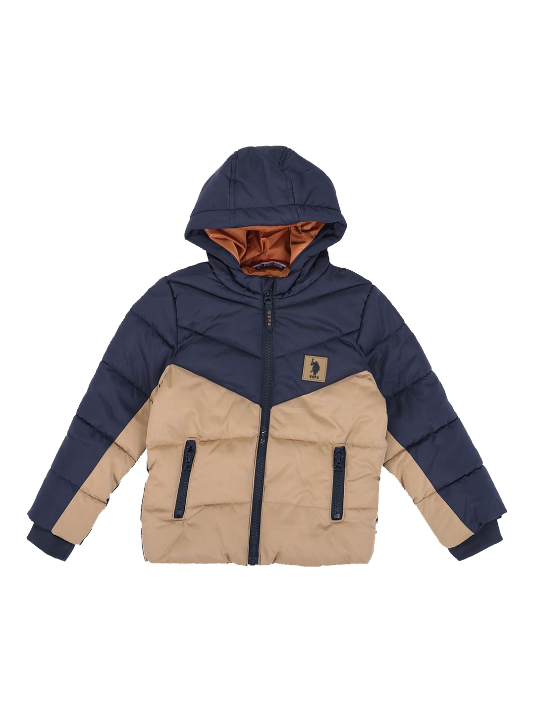 

U.S. Polo Assn. Kids Boys Colourblocked Hooded Puffer Jacket, Navy blue