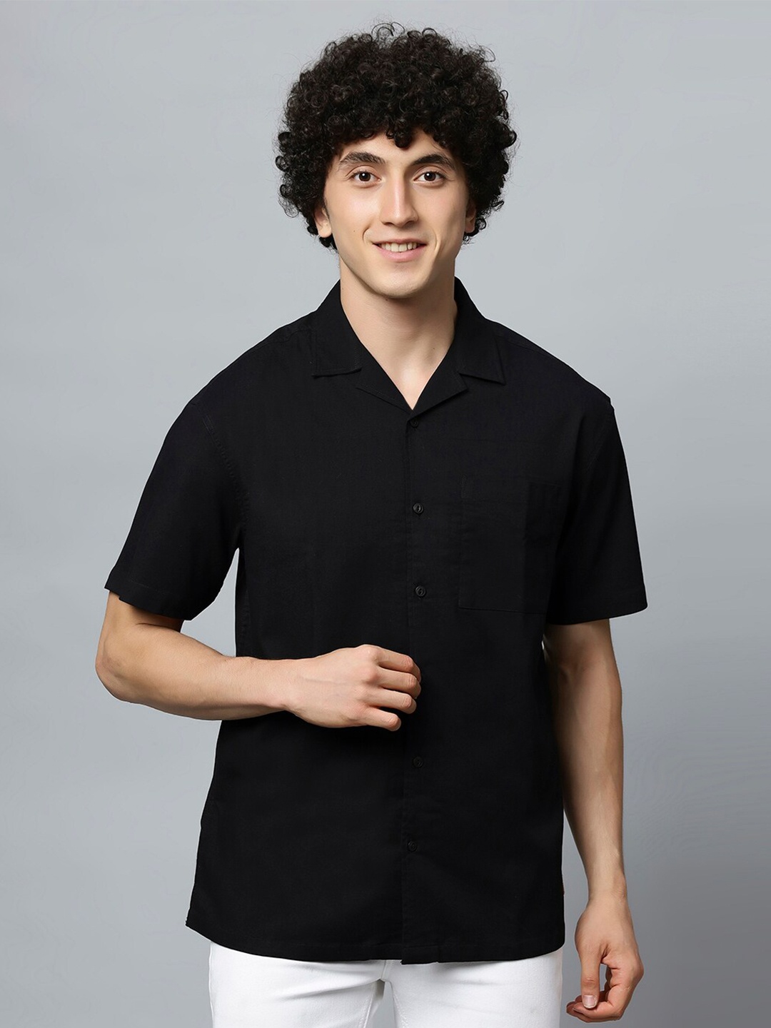 

The Roadster Lifestyle Co. Black Relaxed Cuban Collar Shirt