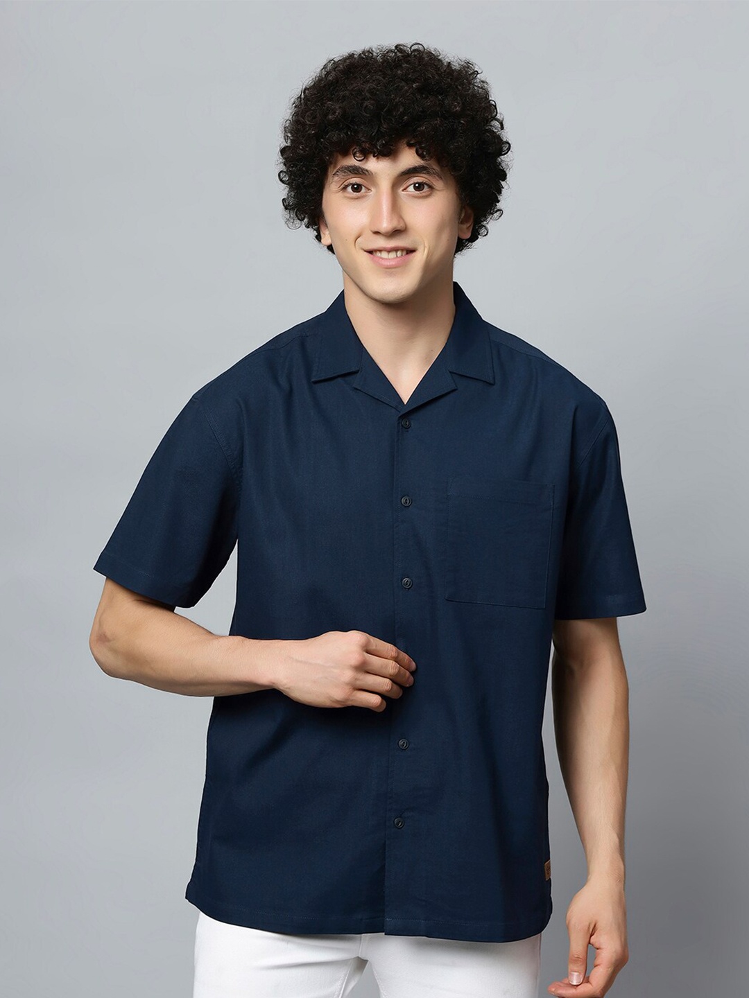 

The Roadster Lifestyle Co. Navy Blue Relaxed Cuban Collar Shirt