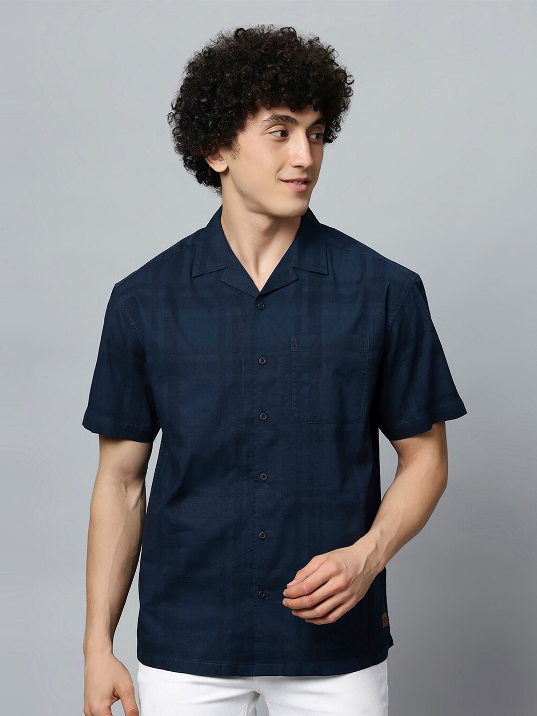 

The Roadster Lifestyle Co. Navy Blue Relaxed Tartan Checked Pure Cotton Shirt
