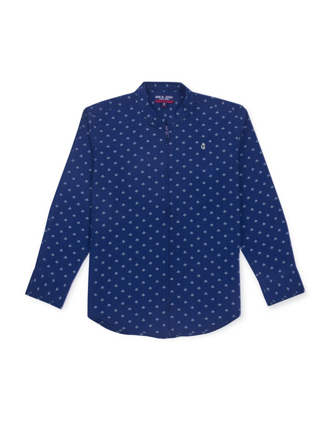 

Gini and Jony Boys Geometric Printed Mandarin Collar Regular Fit Cotton Casual Shirt, Navy blue