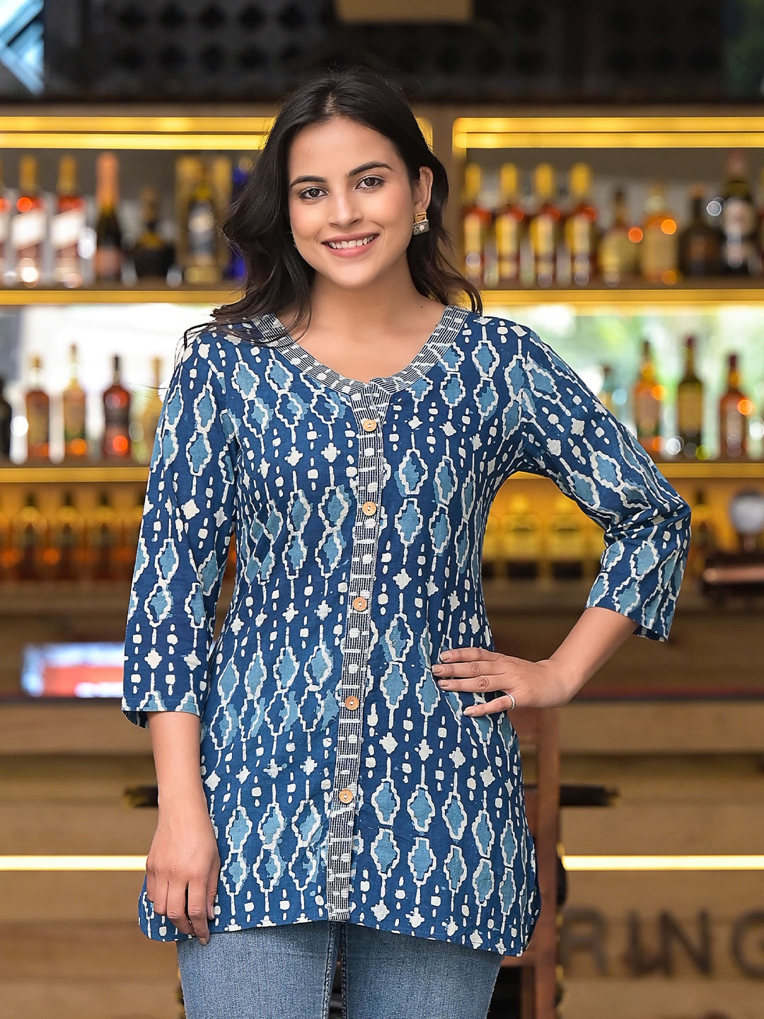 

Advya Ethnic Printed Cotton Tunic, Blue