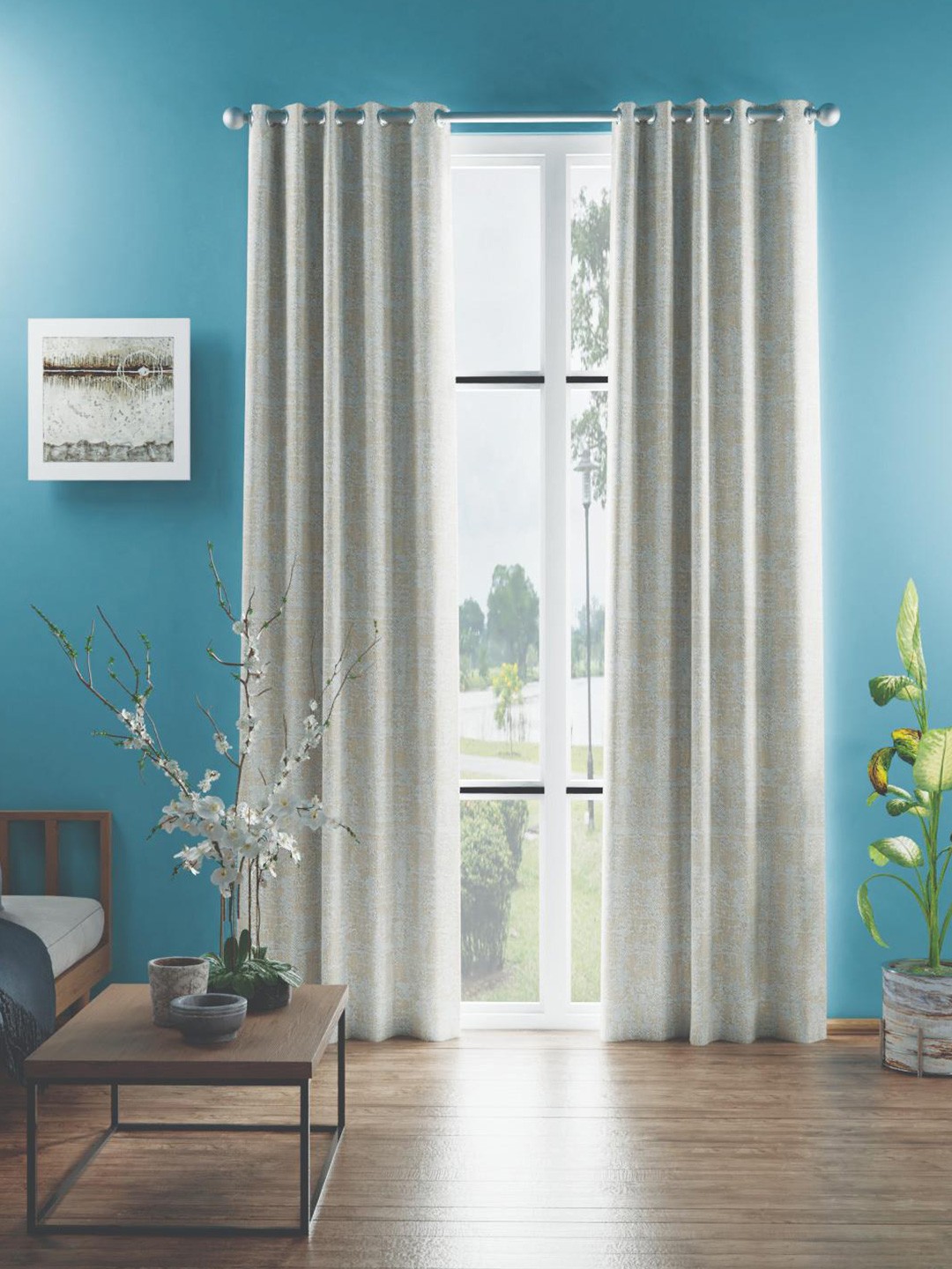 

BIANCA D`ROMANIO Beige 2 pieces Abstract Black Out Door Curtain