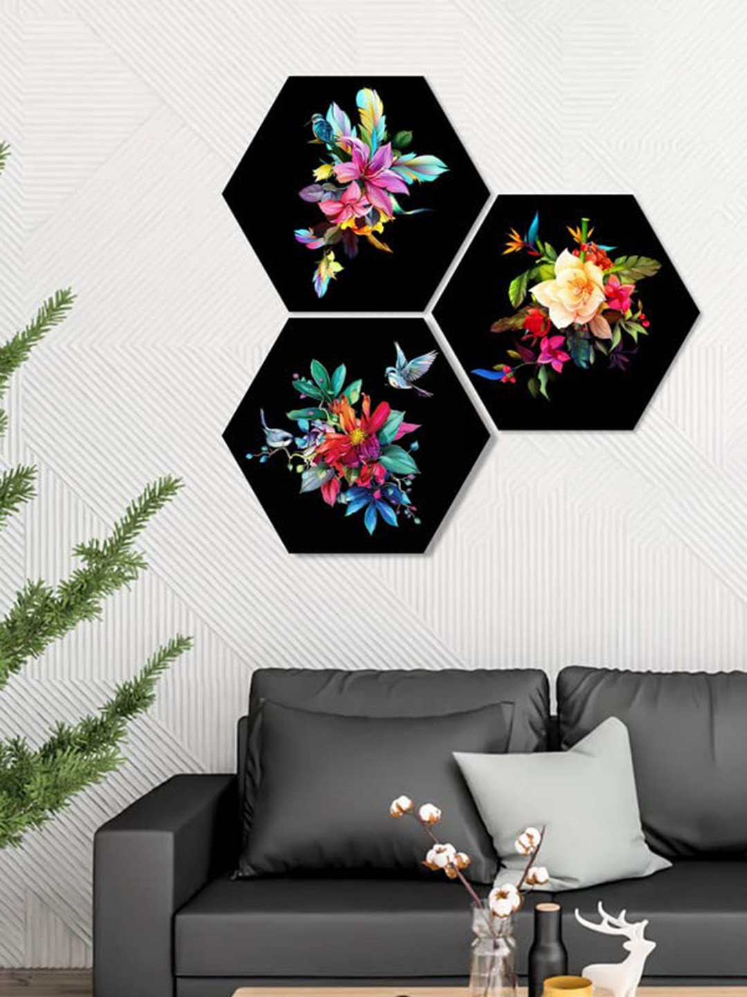 

Kastner 3 Pcs Black & Blue Floral Painting Wall Art
