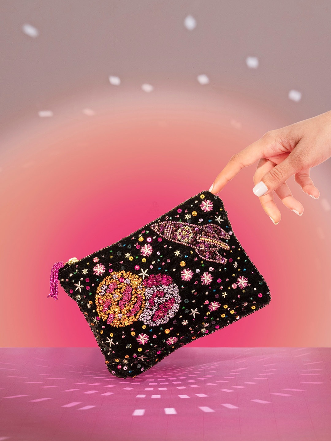 

Accessorize London Galaxy Embellished Clutch, Black