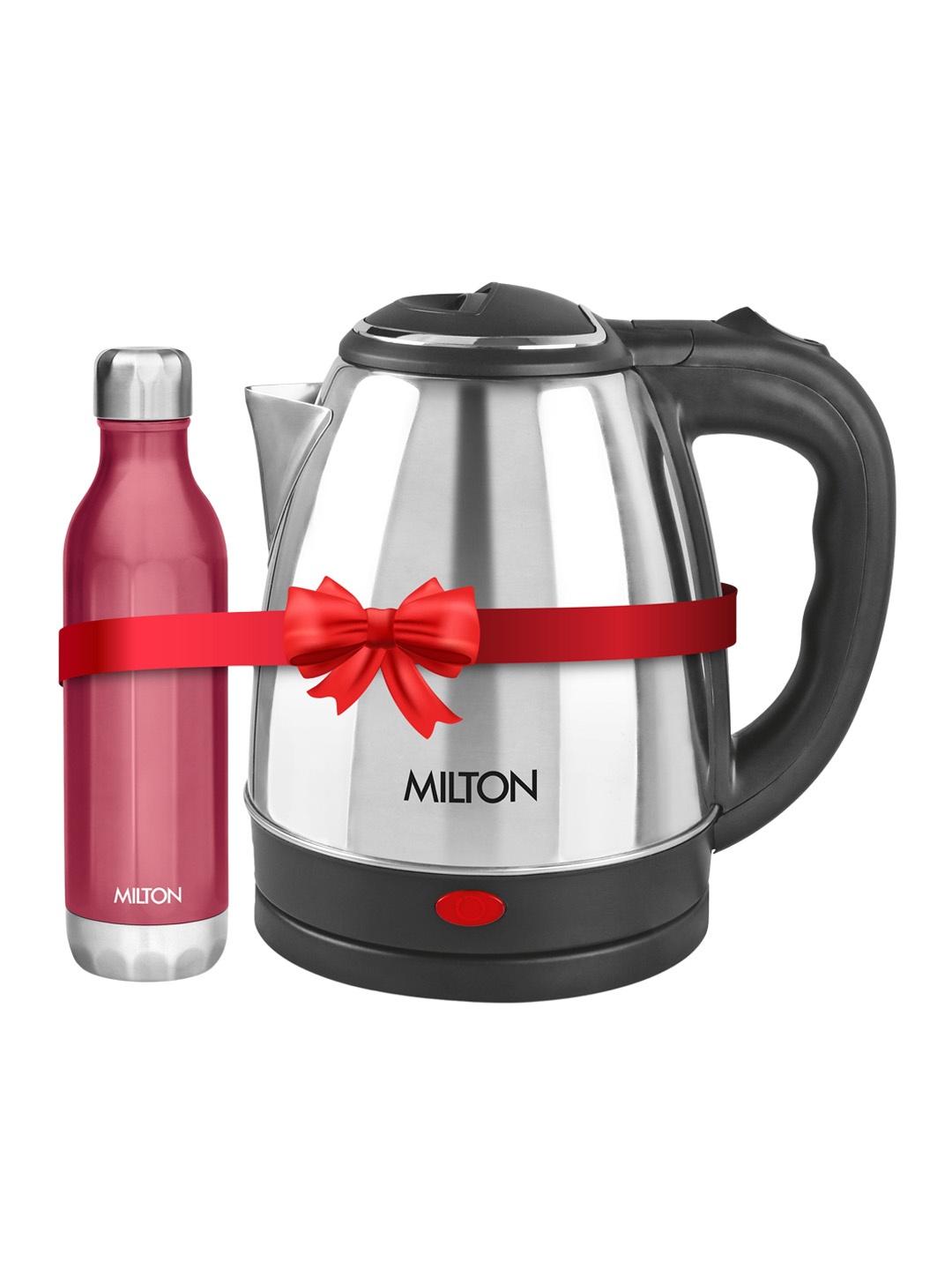 

Milton Go Electro Kettle 1.5 L Silver and Bliss 600 Stainless Steel Water Bottle 500 ml, Red