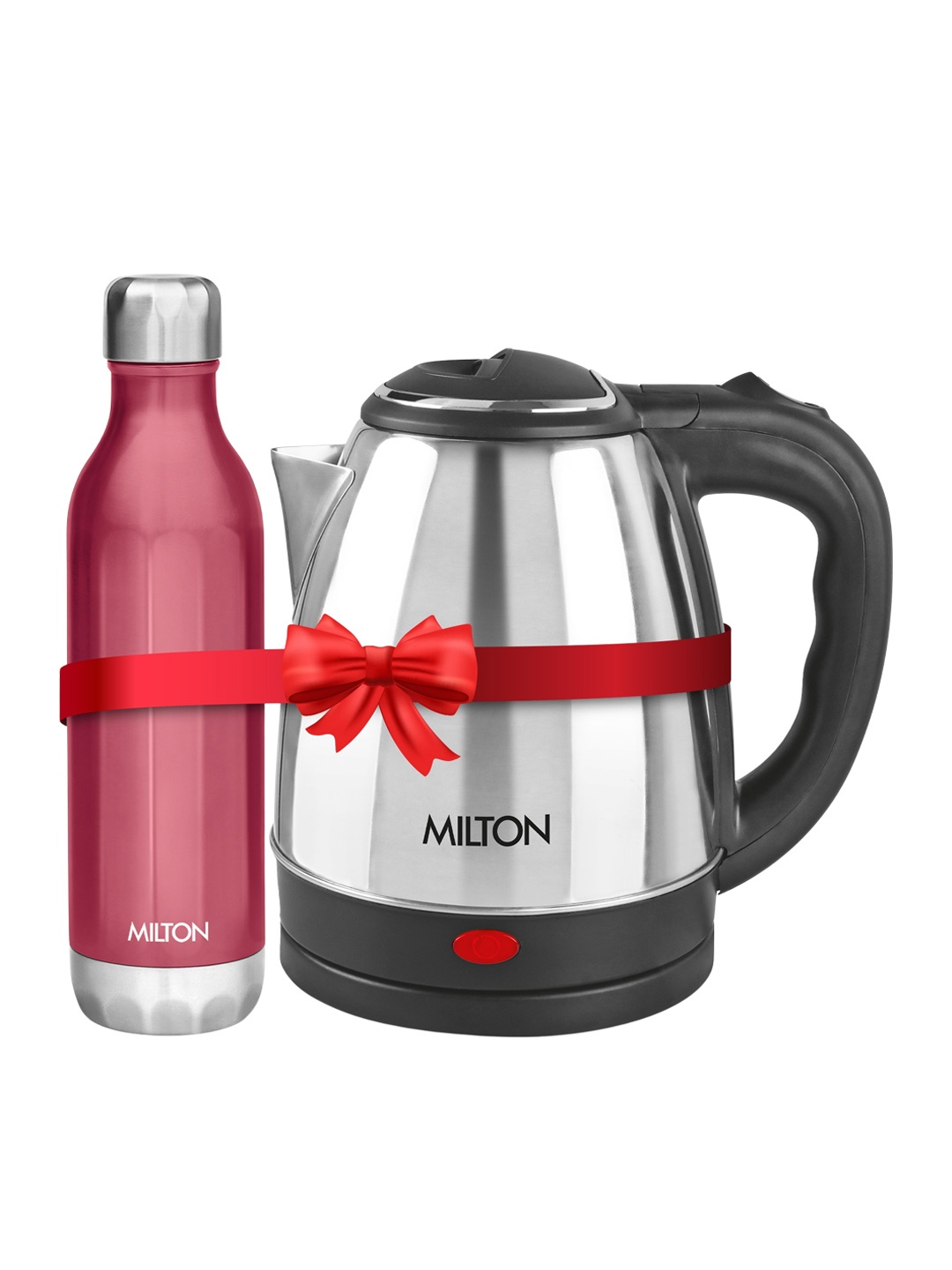 

Milton Go Electro Kettle 2 L and Bliss 1100 Red Stainless Steel Water Bottle 1.06 ml, Silver