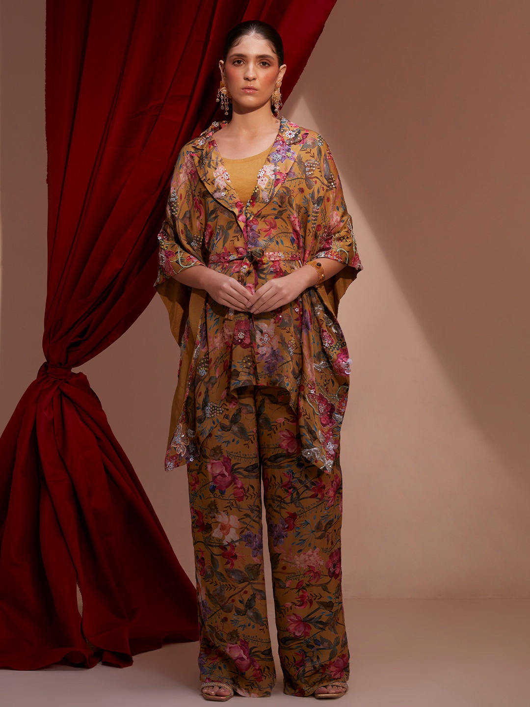 

NEHHA NHATA Floral Printed Tunic With Trousers, Mustard