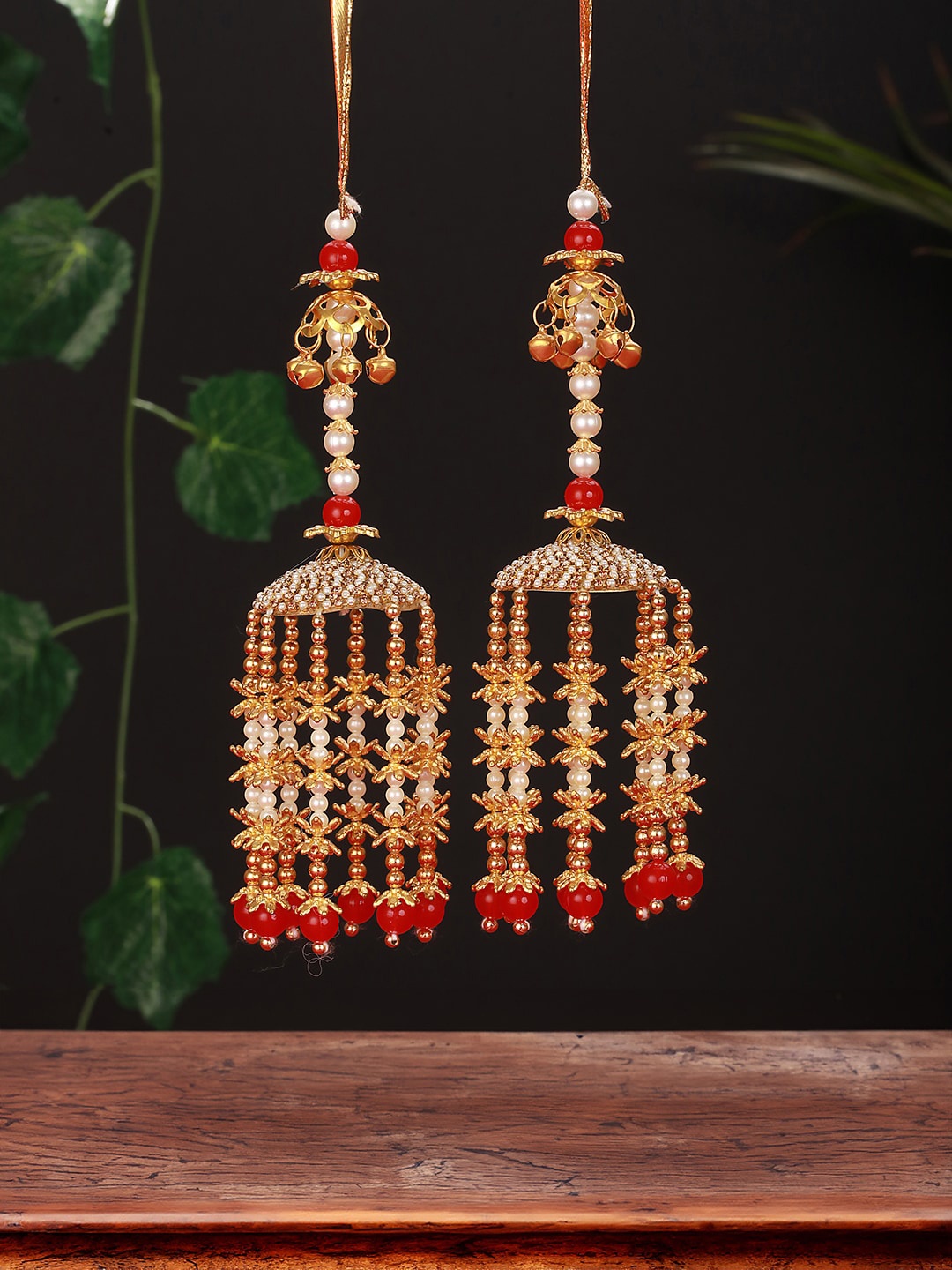 

Jazz and Sizzle Set Of 2 2 Gold-Plated Stone-Studded & Beaded Studded Kaleeras