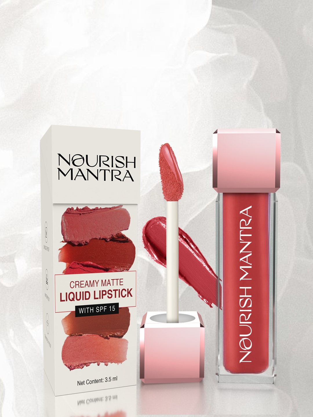 

Nourish Mantra Creamy Matte Liquid Lipstick With SPF - 3.5ml -Khilkhilata Coral, Red