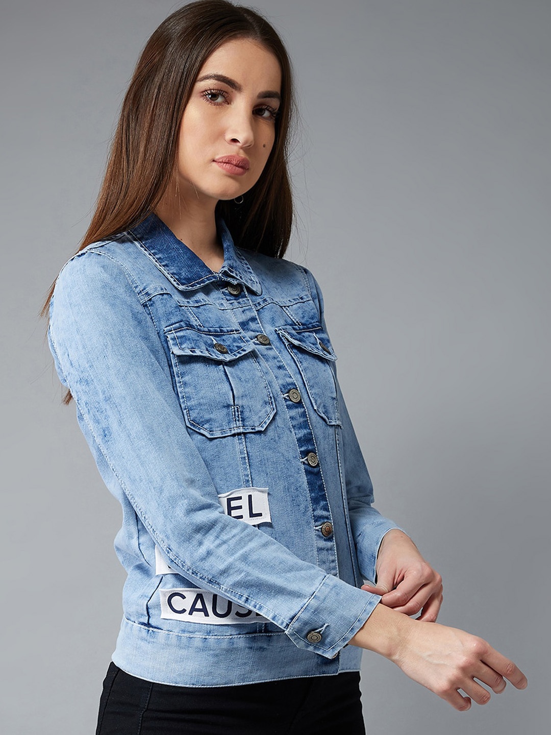 

BAESD Washed Spread Collar Denim Jacket, Blue