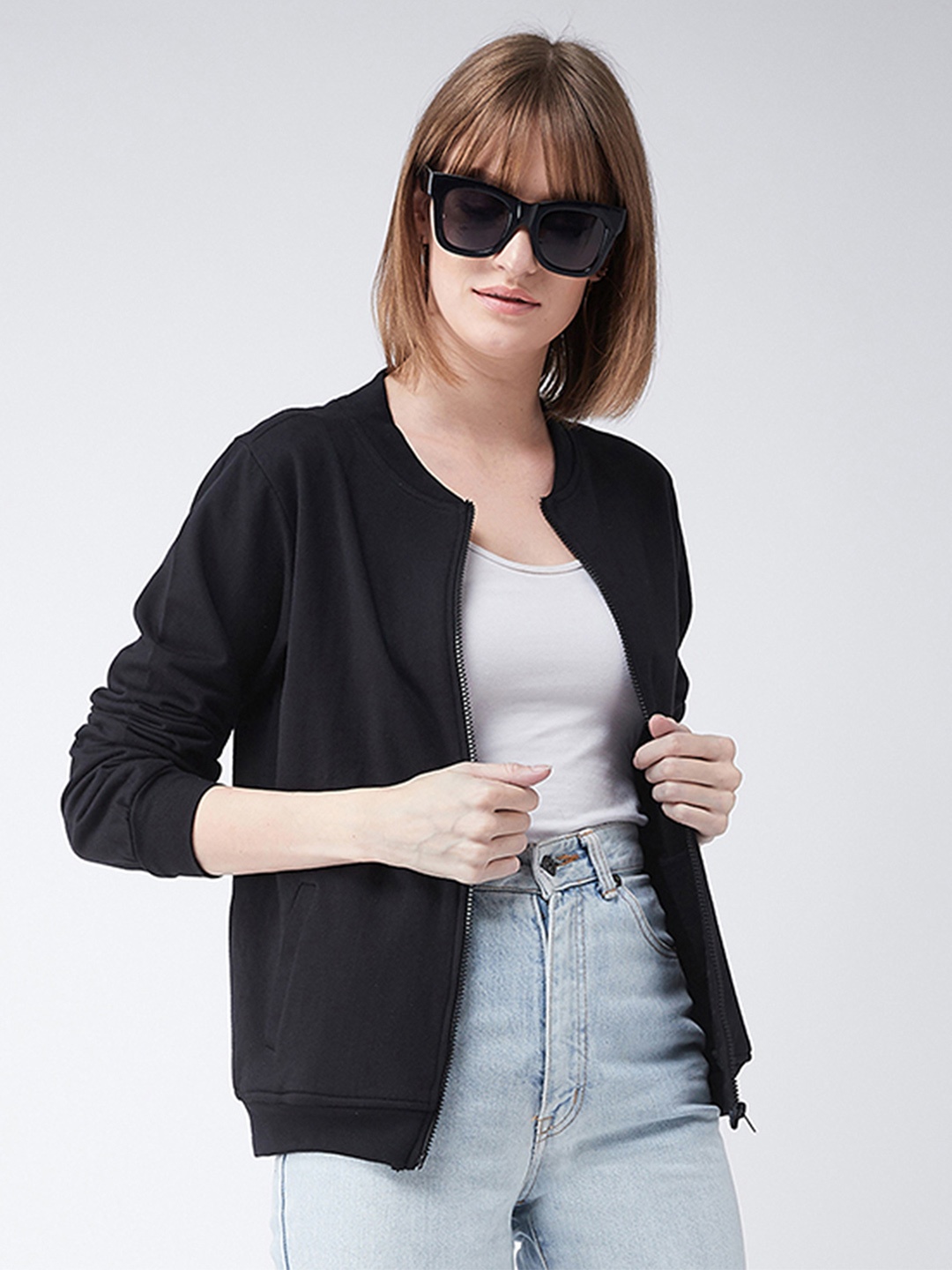 

BAESD Mock Collar Bomber Jacket With Zip Detail, Black