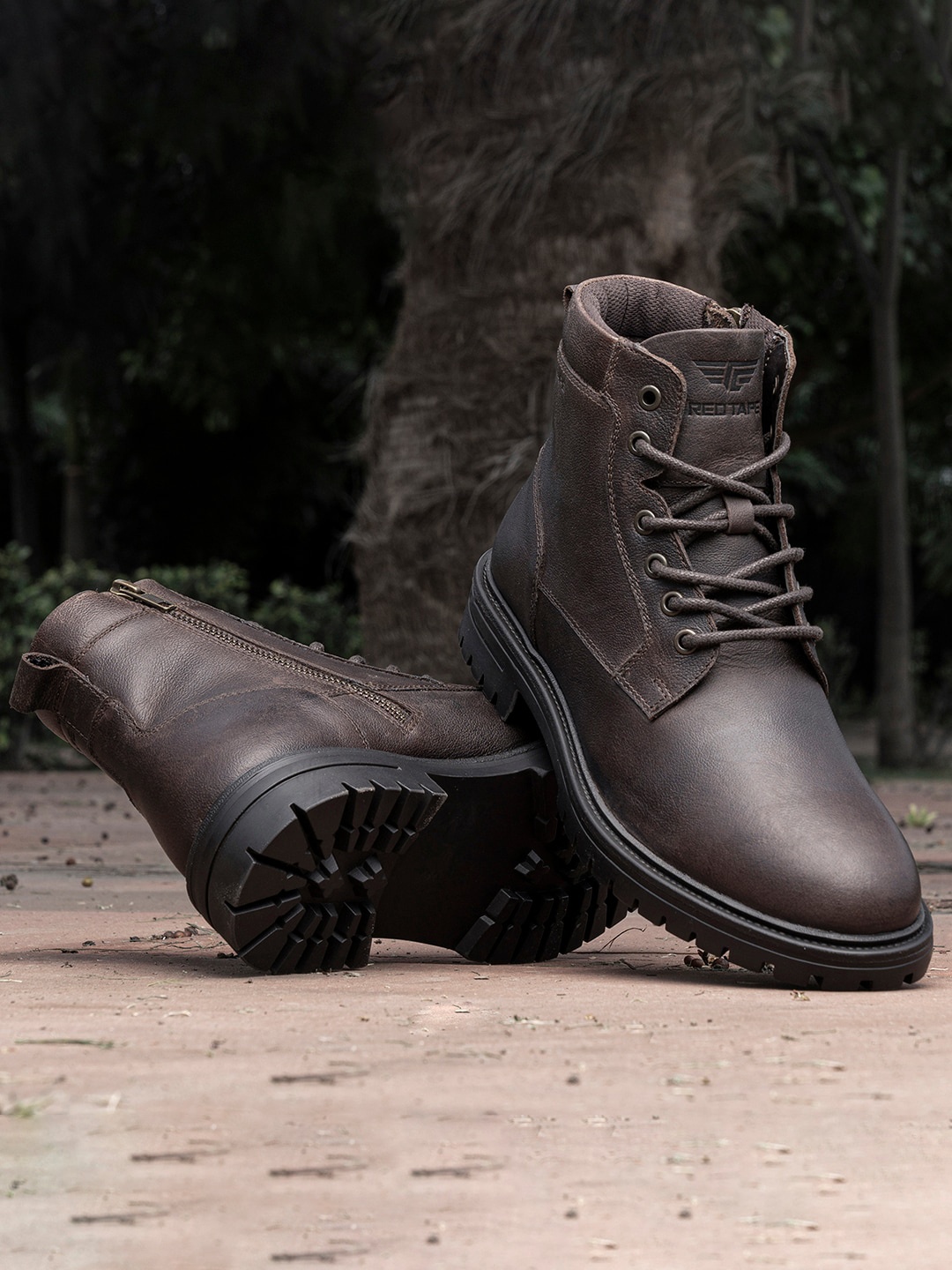 

Red Tape Men Mid Top Leather Biker Boots, Brown