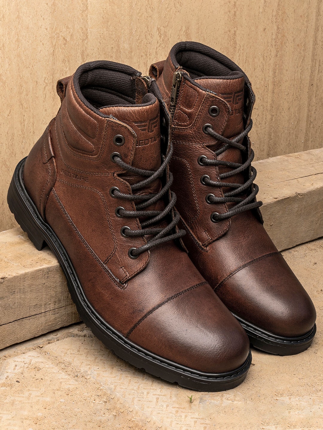 

Red Tape Men Mid Top Genuine Leather Regular Boots, Tan