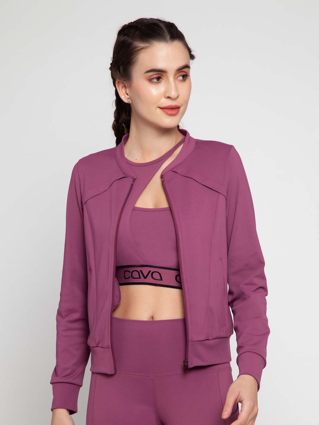 

CAVA Stand Collar Open Front Shape Active Jacket, Pink