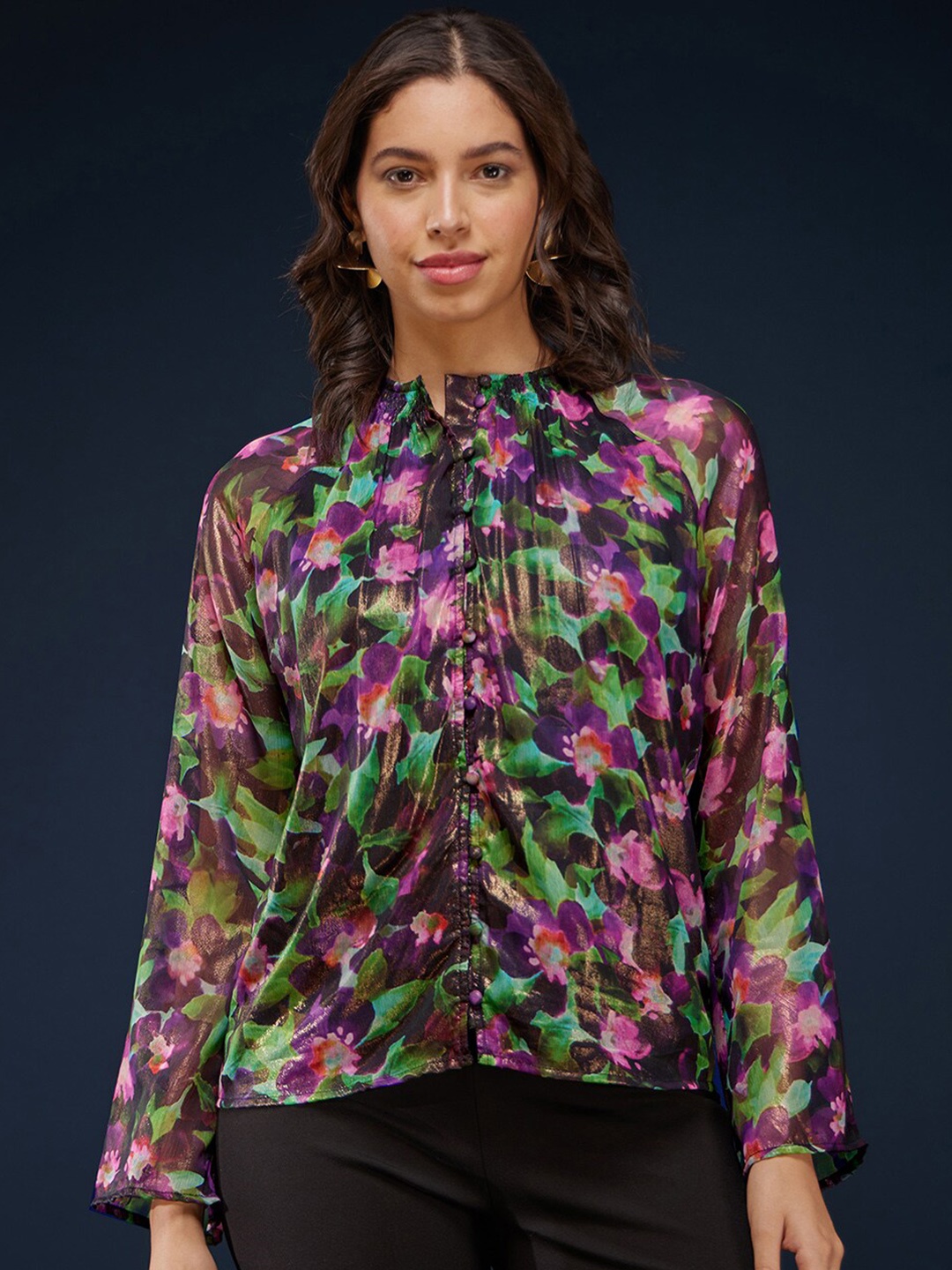 

FableStreet Floral Printed Regular Top, Purple