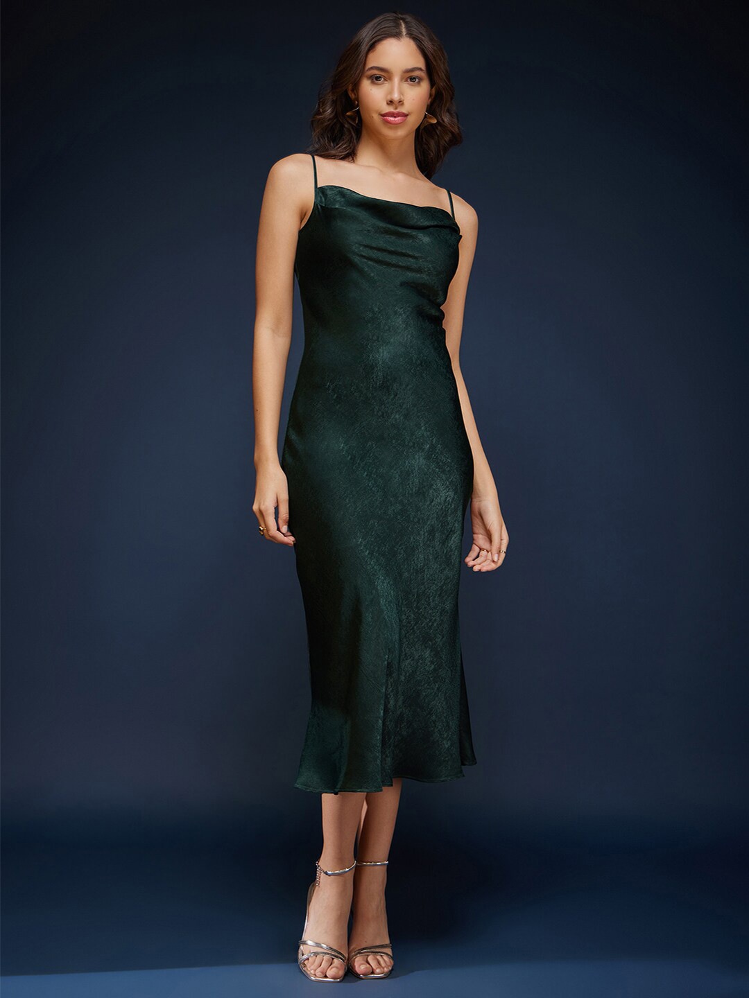 

FableStreet Cowl Neck Sheath Midi Dress, Green