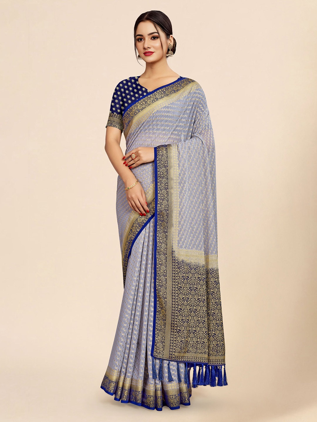 

DIVASTRI Ethnic Woven Design Zari Pure Georgette Banarasi Saree, Blue