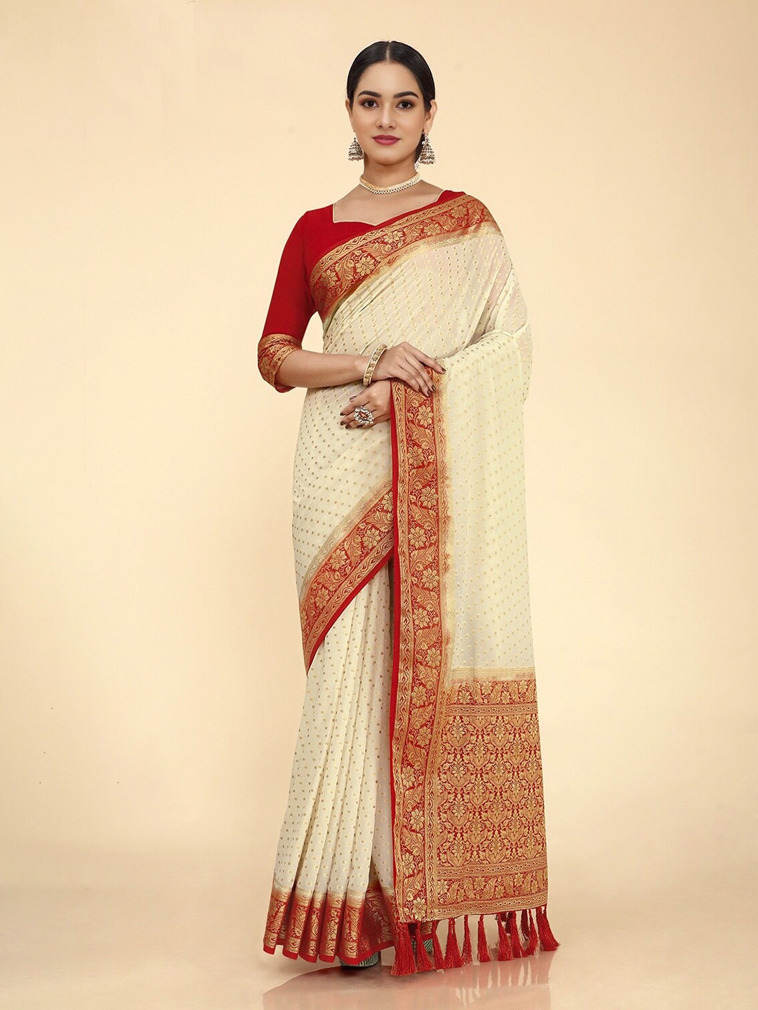 

DIVASTRI Woven Design Zari Pure Georgette Banarasi Saree, Beige