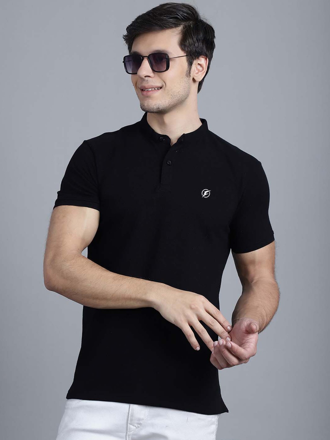 

Friskers Henley Neck Pure Cotton Casual T-shirt, Black