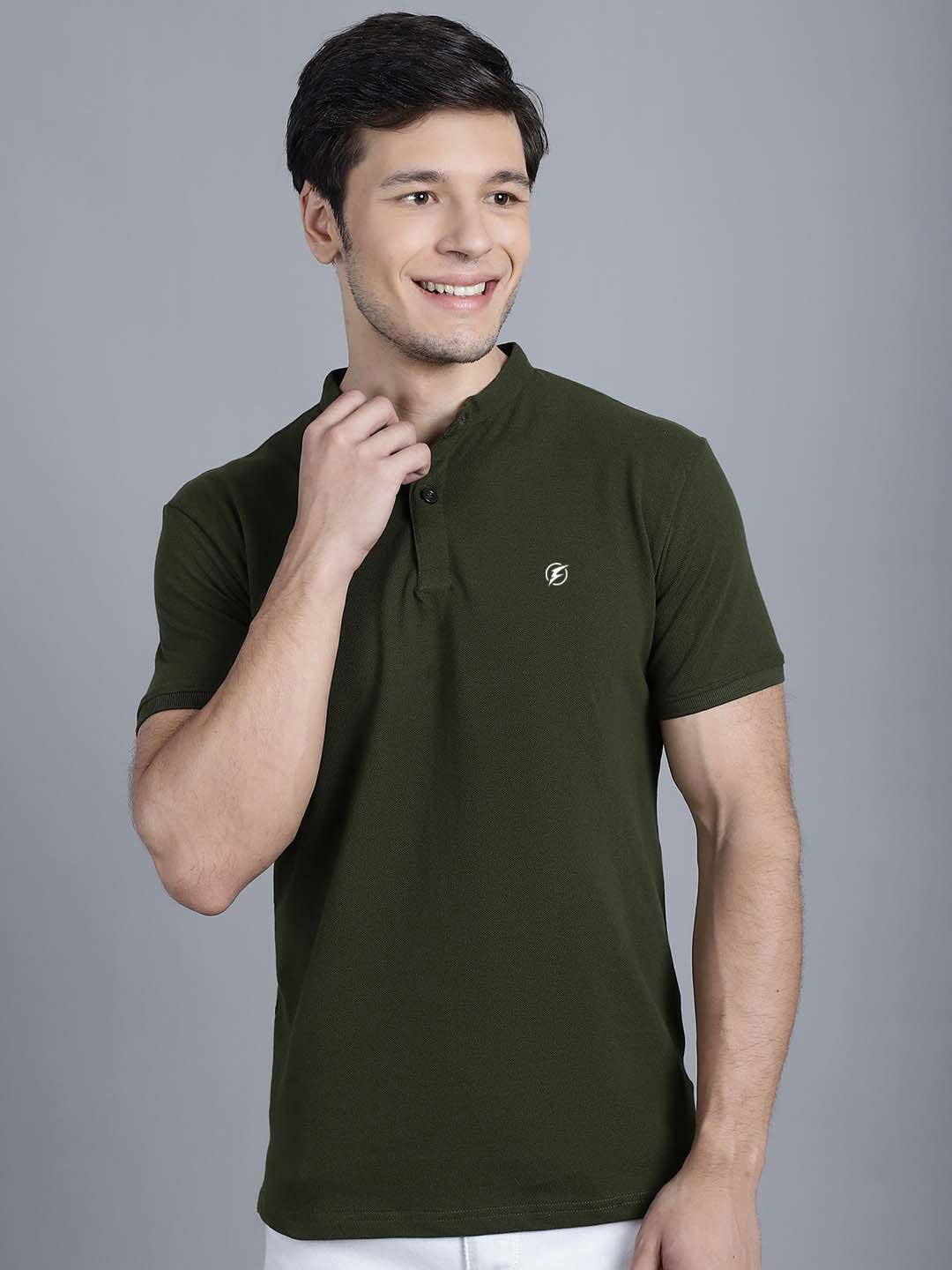 

Friskers Henley Neck Pure Cotton Casual T-shirt, Olive