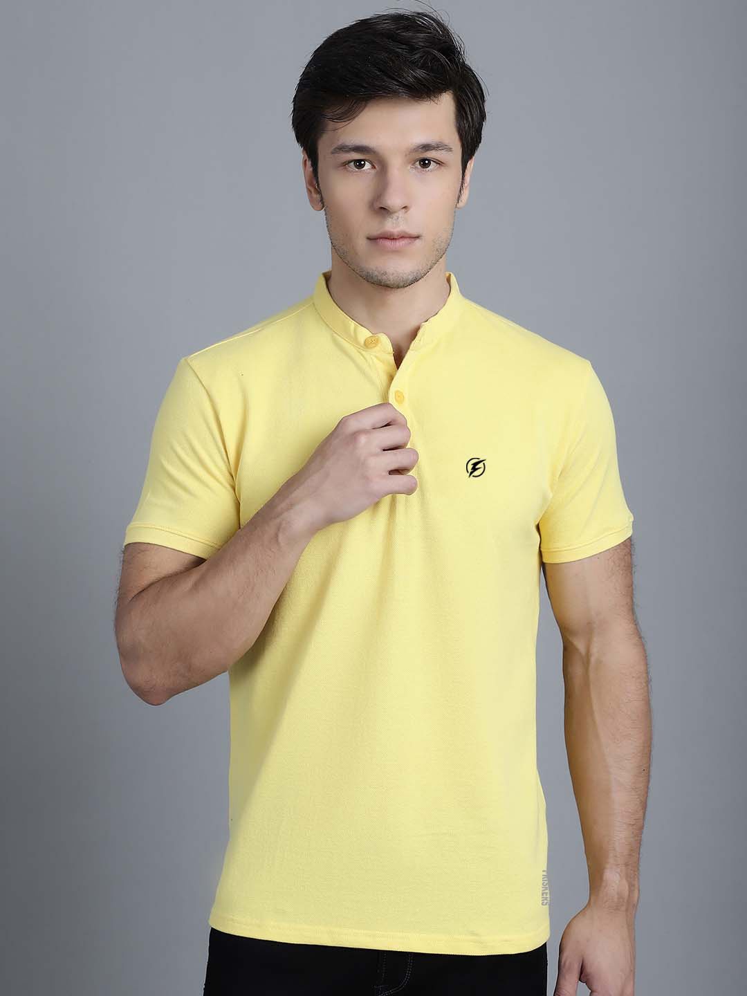 

Friskers Henley Neck Pure Cotton Casual T-shirt, Yellow